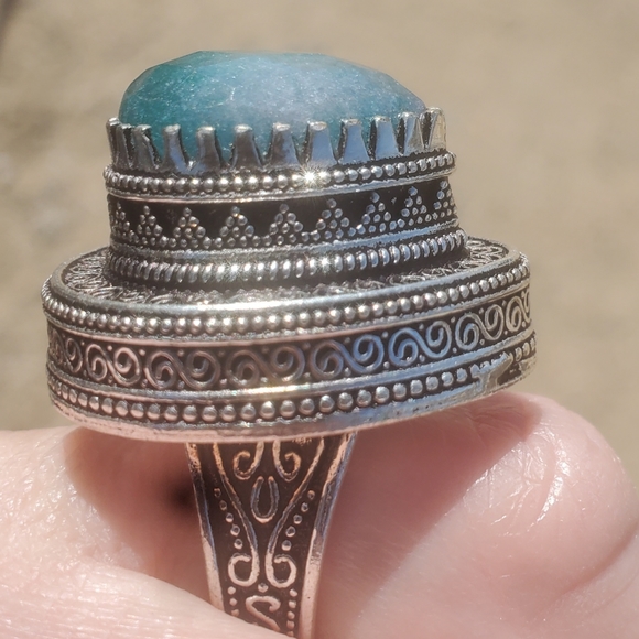 New Green Aventurine Antique Design 925 Silver Statement Ring. - Picture 2 of 16